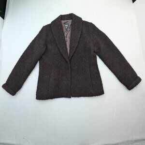Eileen Fisher Airy Boucle Wool Pile Teddy Bear Jacket Shawl Collar Coat Womens M